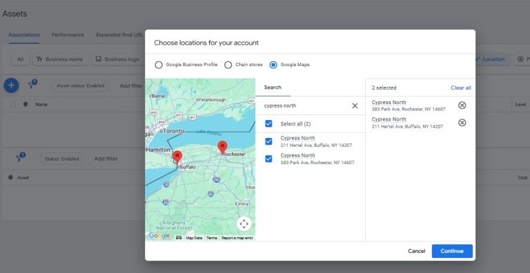Google Ads Select Location Assets Using Google Maps